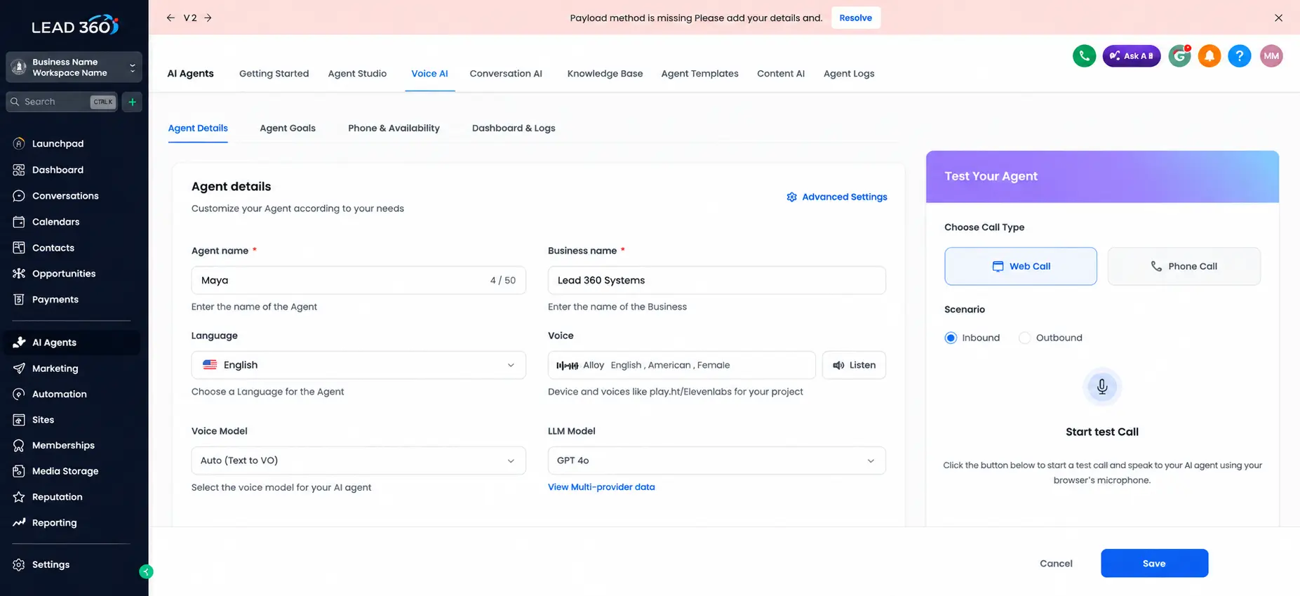 Lead 360 Systems AI Voice Agent